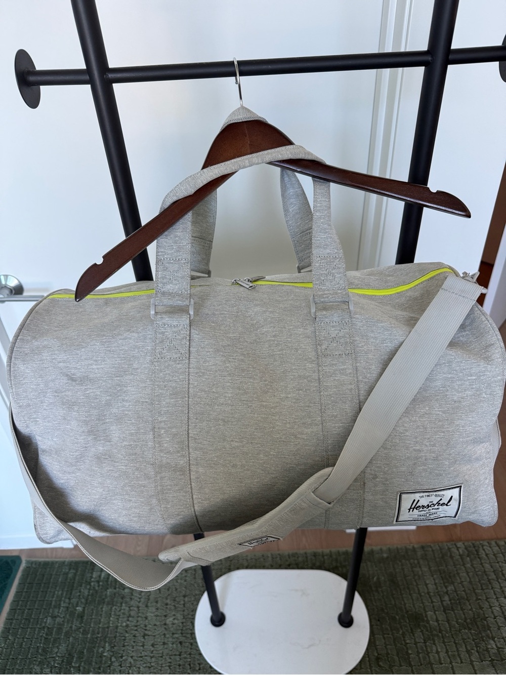 Herschel Supply Company Light Gray Novel Duffel with Neon Yellow Zipper